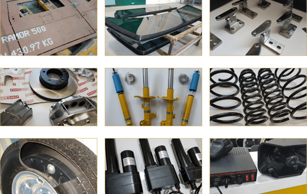 Bulletproof glass, ballistic steel set, heavy duty hinges, stoptech brakes, armored suspension, runflats system, actuators.