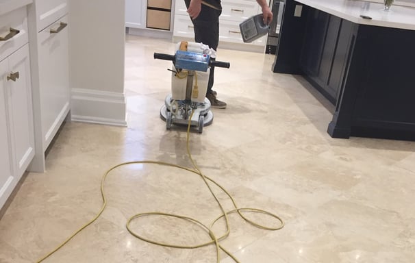 Sealing Marble kitchen floor and final buff polish with low VOC sealer
