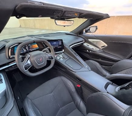 Corvette 3LT interior with leather seats and performance steering wheel