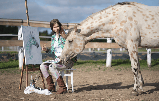 Kasia Bukowska connection with her horse Brylant through art and painting 