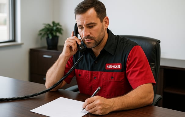 Service tech processing an insurance claim.