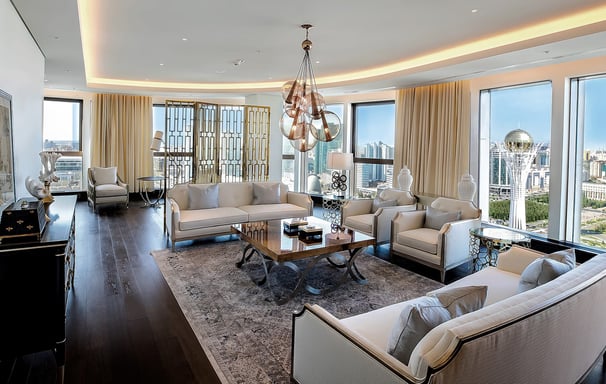 Interior of Ritz-Carlton Astana featuring art commissions by Lumai Studio
