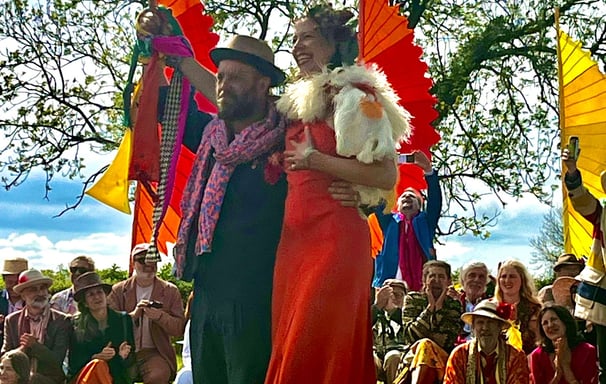 mr and mrs cheer at the end of a handfast ceremony