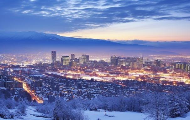 The snow-covered landscape of Turkey's capital of Ankara during winter.