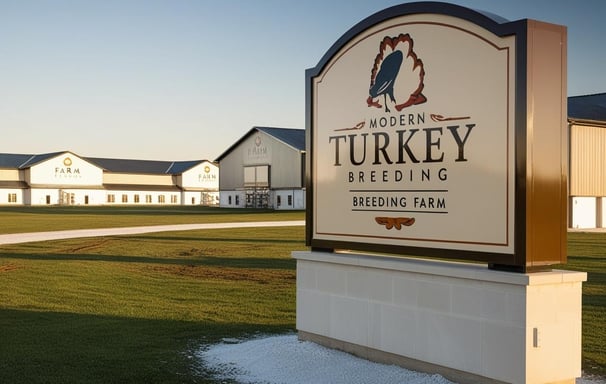 a sign that says modern turkey turkey feeding farm