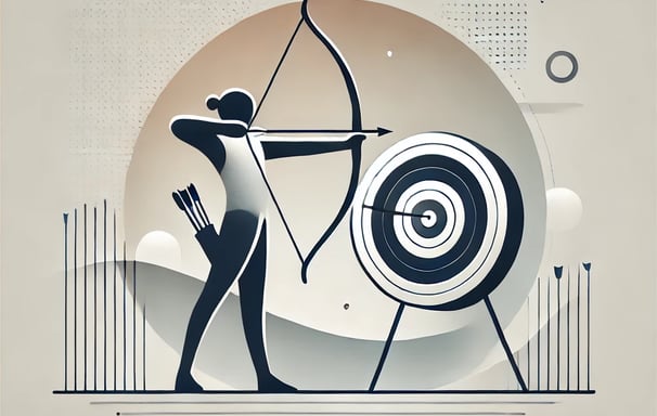 a man is aiming a bow at a target