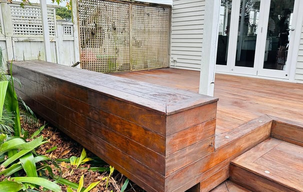 a wooden deck with a wooden decking area