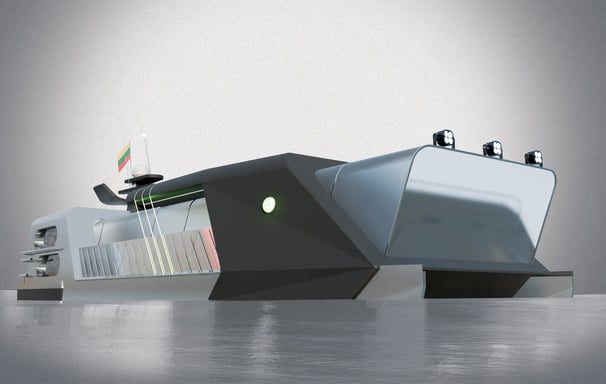 AQUILA hybrid catamaran on European river with glass-walled lounge, solar panels, and dual terraces 