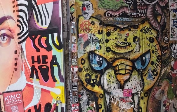 a door with a colorful graphities