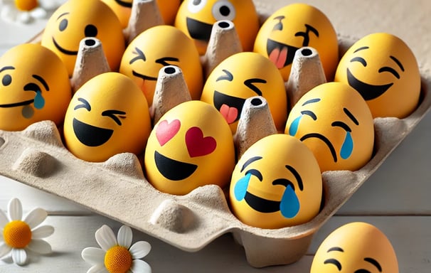 eggshells with smiley faces and eyes