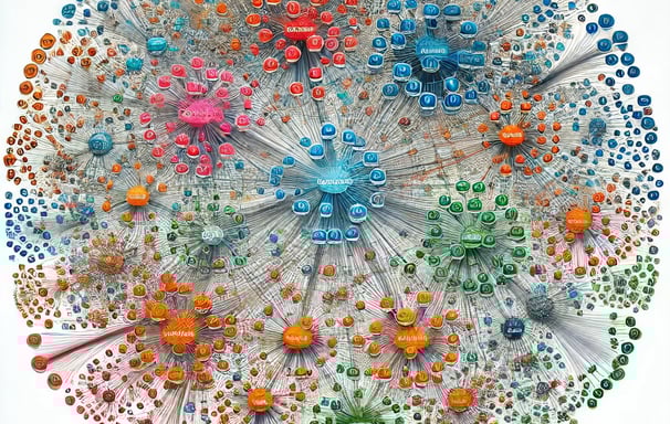 a circular diagram of a network of connected concepts derived by AI