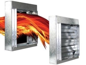 Fire and smoke damper installed in HVAC system for enhanced fire safety and smoke control.