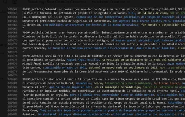 Vista del archivo CSV estructurado con los artículos procesados para su migración a WordPress