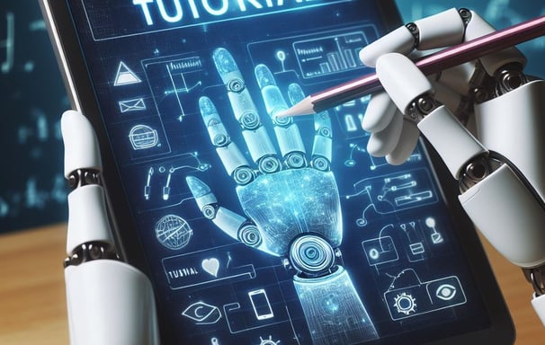 a robot hand holding a tablet with a tablet with a hand holding a tablet with