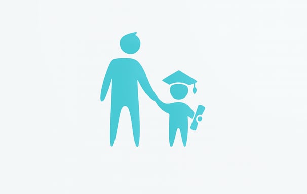 a man and a child holding hands and a graduation cap