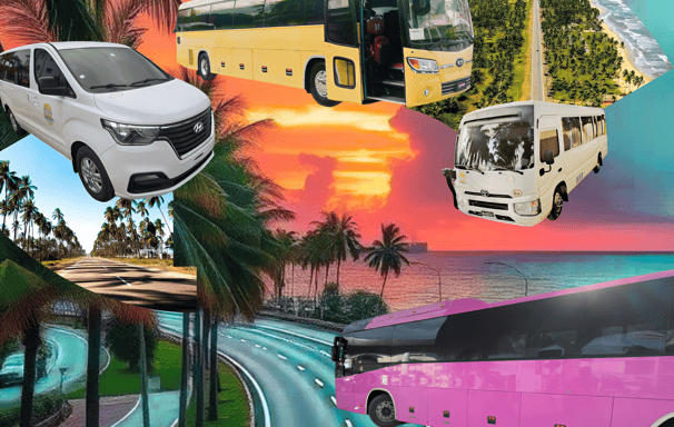 a collage of a bus and a bus