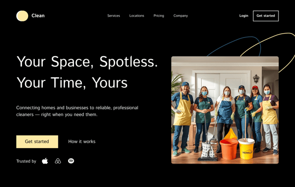 Landing page design for a cleaning service