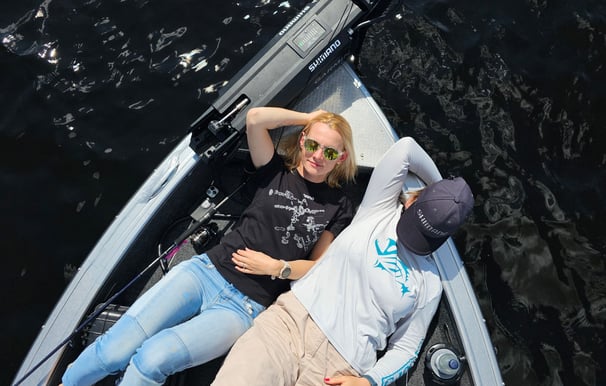 Two girls enjoying a sunny day while relaxing in a boat.