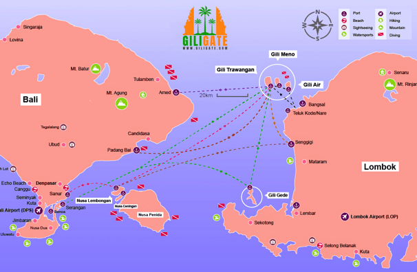 bali gili lombok route map