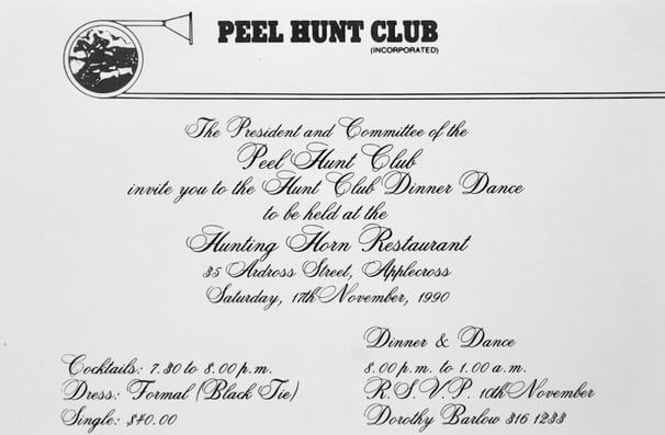 Peter Pickering's invitation to the Peel Hunt Club Ball