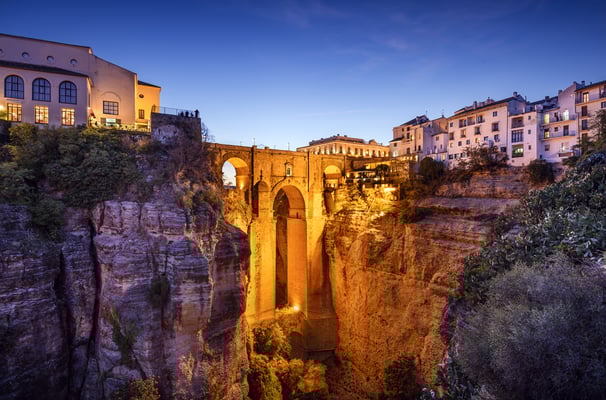 Beautiful sunset view of the picturesque town of Ronda, near Marbella