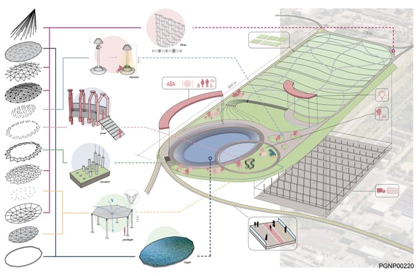 a diagram of a building with a large circular shaped object