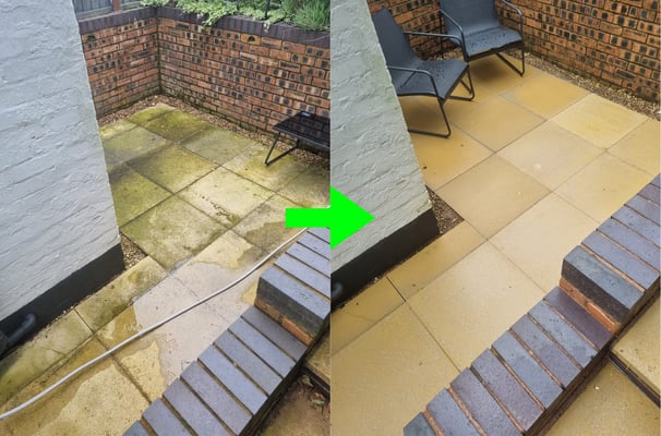 outdoor space before and after pressure washing