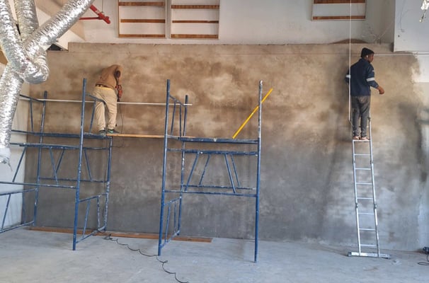 Plastering of wall to be soundproofed for commercial renovation project, North Riding, Johannesburg