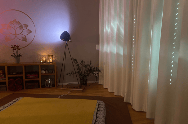 interior with massage mat and candles