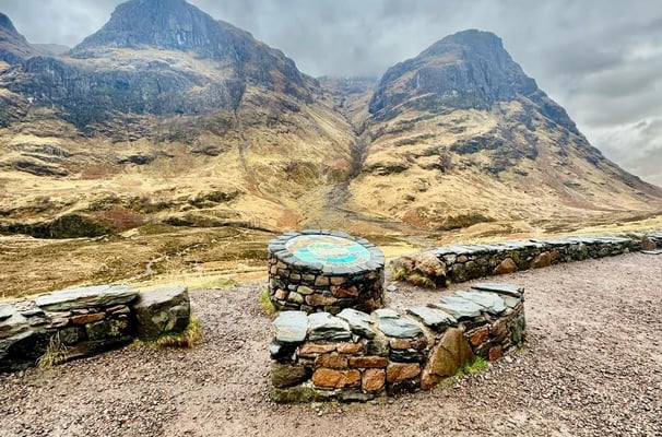 Moody hills with decorative stone display