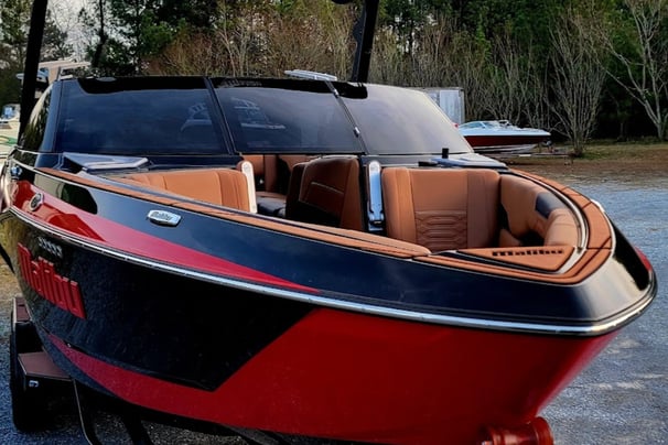 A boat with window tinting from D and P auto detailing