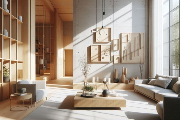 skandinaviškas minimalistinis interjeras interjero detales mediniai paveikslai šiltos spalvos ramus