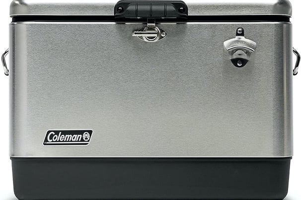 Coleman Reunion Premium Insulated Portable Cooler, Leak-Resistant 54qt Steel Belted Cooler with Heavy-Duty Latch, Handles, Dr
