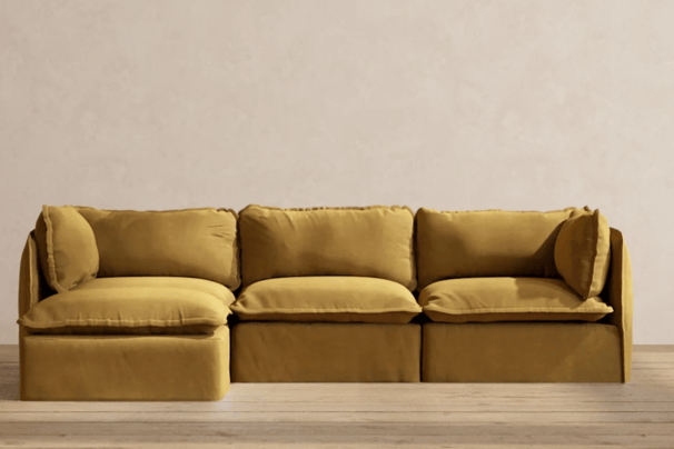 mustard yellow velvet couch