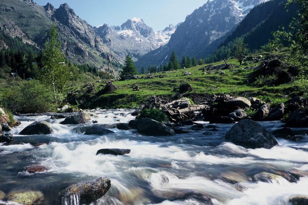 Mountains and river in Mercantour National Park France