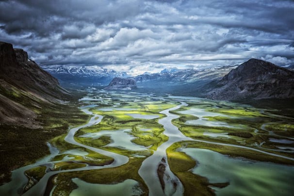 Sarek National park talweg river Sweden cloudy