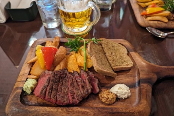 Steak at the Irish bar at Universal Studios in Osaka
