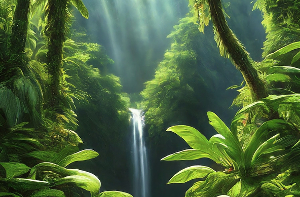 a waterfall in a lush green forest