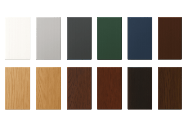 UPVC window and door colour range including white, grey, black and woodgrain finishes, Auckland show