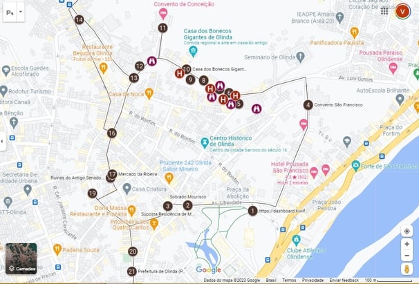 Mapa dos pontos turísticos de Olinda