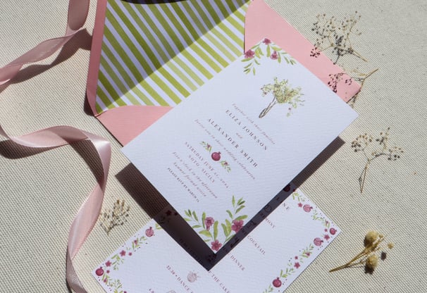 invitation of sicilian wedding with envelope and weekend details card in the back