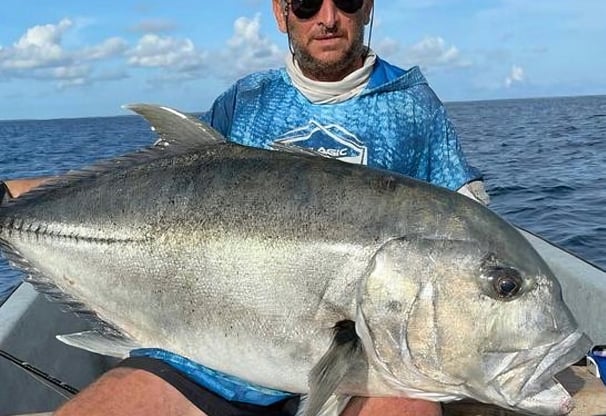 Zanzibar Fishing Trips – client catching a Giant Trevally on a fishing charter