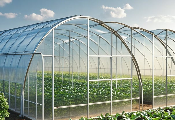 a greenhouse with a large green roof and a large green roof