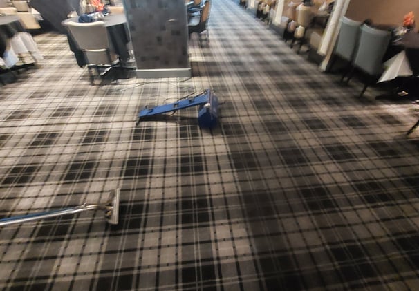 dirty restaurant carpet showing before and after cleaning treatment