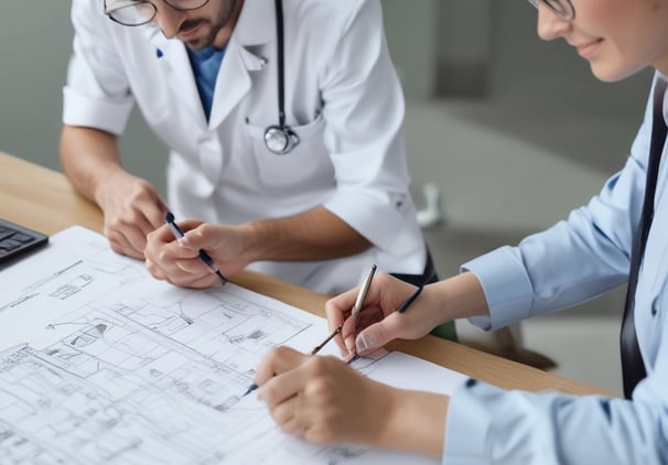 medical-team-reviewing-site-plans-consultation-services-site-readiness-imaging-equipment