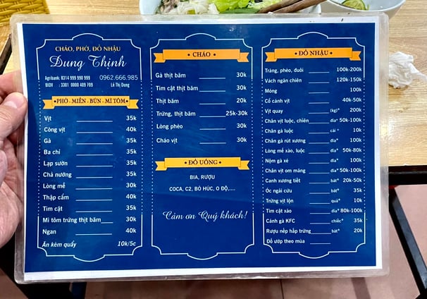 Cao Bang menu