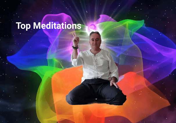 sitting meditation pose with colourful flower background