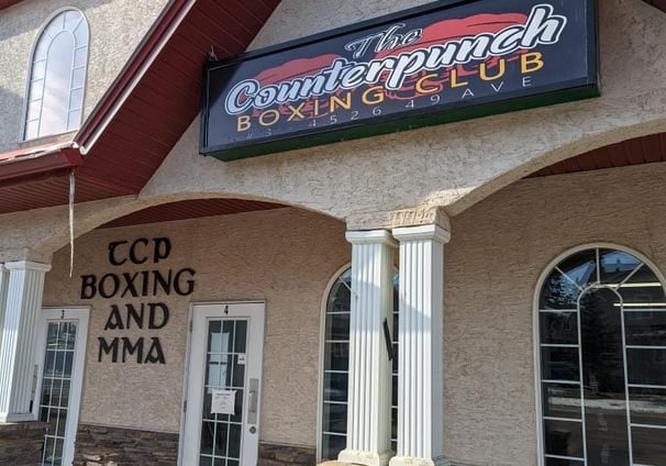 the front of The Counterpunch's boxing gym in Olds, Alberta