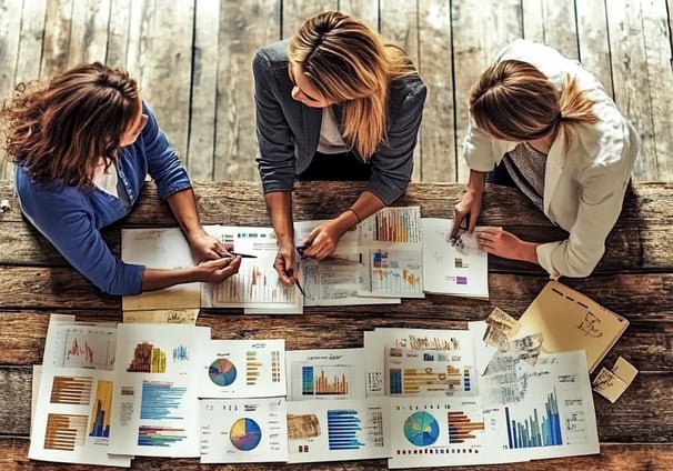 Marketing team working on a table