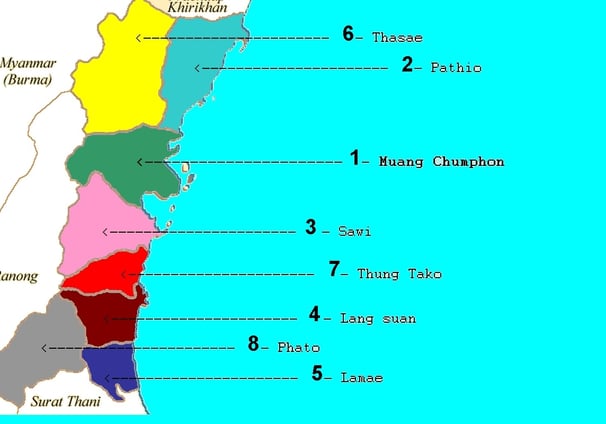 les 8 districts de Chumphon